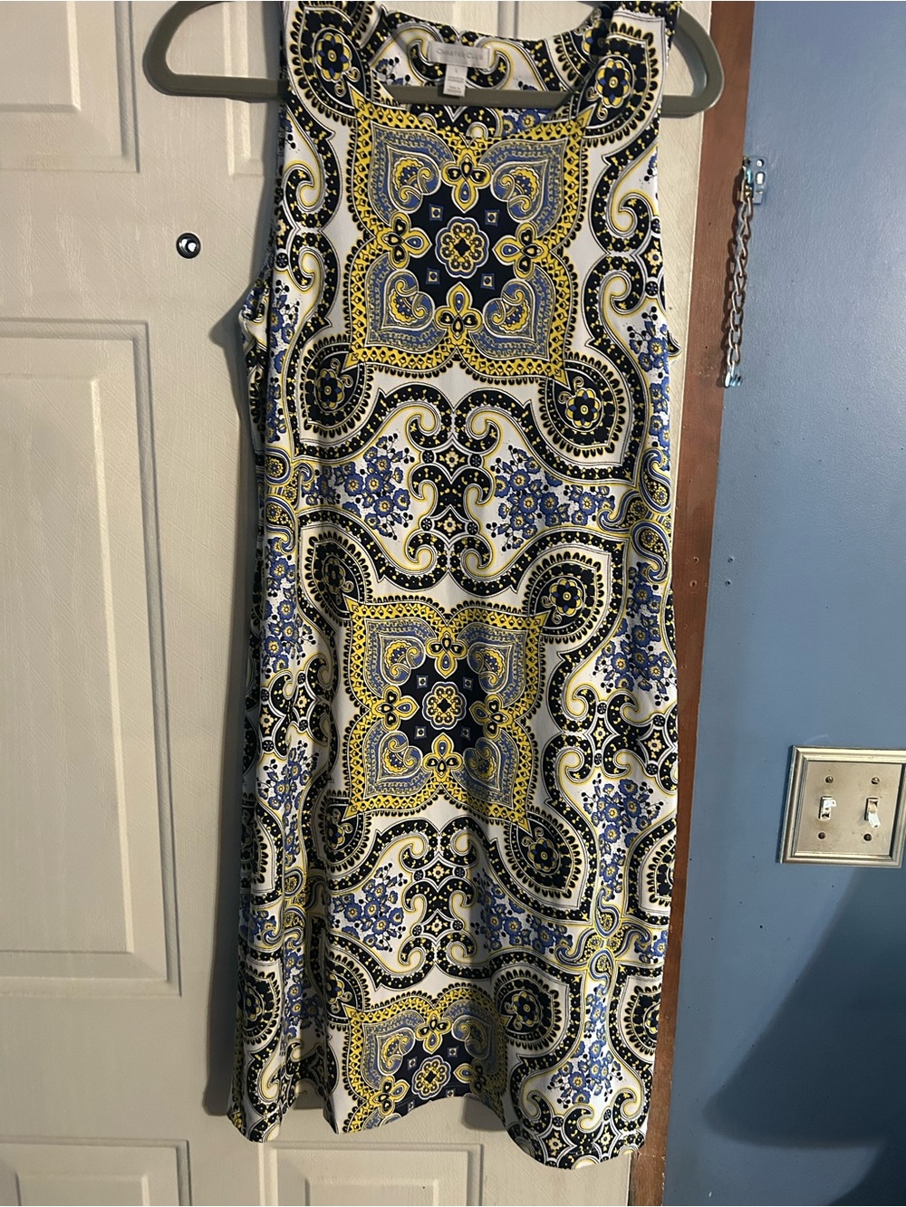 Charter Club Women's Large Dress Sleeveless White Yellow Blue Medallion Print